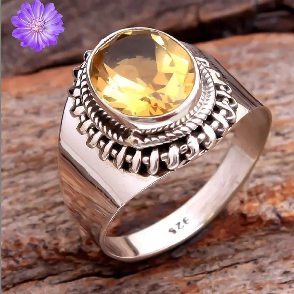 Beautiful Citrine Gemstone Sterling Silver Women''s Ring Size 7,  7.5